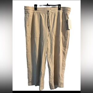 Athleta Farallon Heathered Wide Crop Pants Womens 24  Beige Elastic Waistband